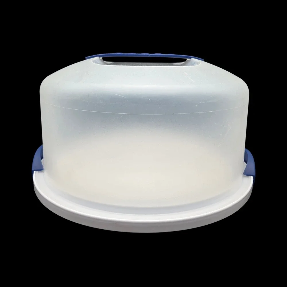 Sterilite Cake Carrier Large White & Blue Round Portable Holder Cake Saver